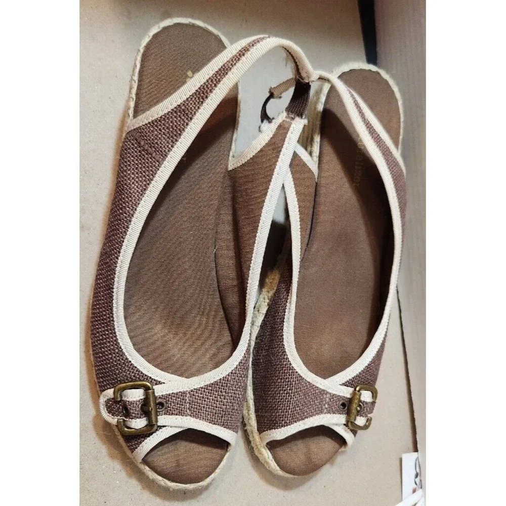 Womens NATURALIZER Sherene Espadrille Canvas Rope Wedge Heels Sandals Brown 9.5M